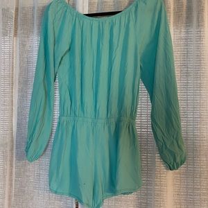 Show Me Your Mumu turquoise off-the-shoulder size small Romper